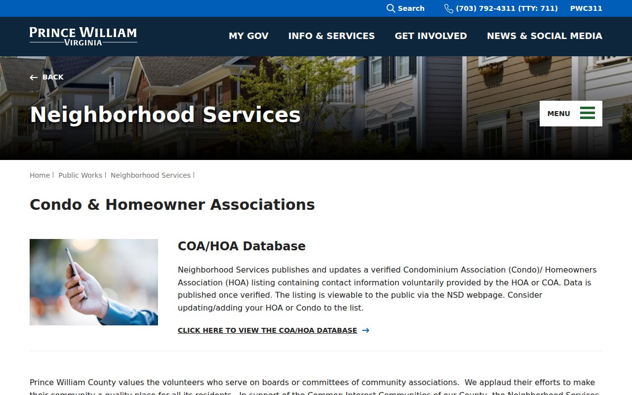 Woodbridge neighbors Prince William County HOA and COA database